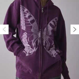 NWT Urban Outfitters butterfly graphic zip up hoodie purple one size